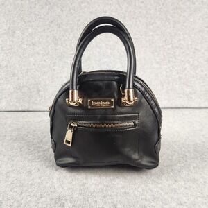 Bebe Handbag Womens Black Mini Dome Satchel Top Handle Purse Goldtone Zipper